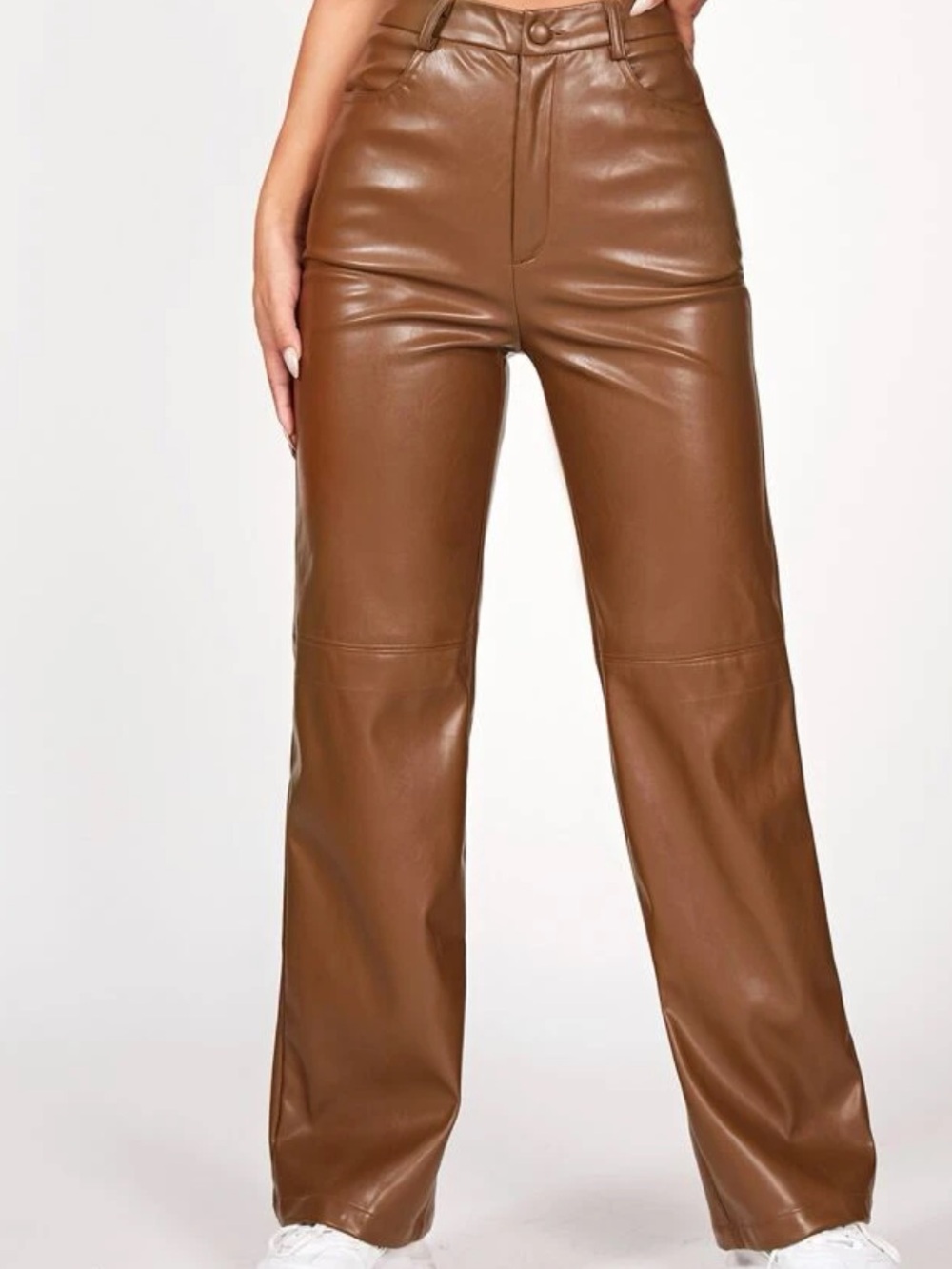 SHEIN Brown Faux Leather Wide-Leg Pants